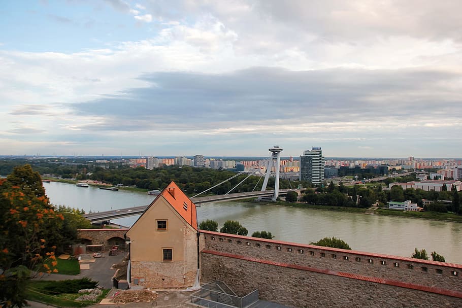 Danube, bratislava, downtown, tower, street, slovakia, cathedral, river, travel, view