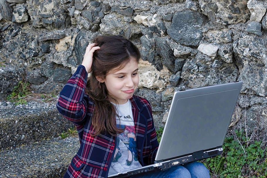 little girl, computer, portable, pc, children, notebook, hardware, the internet, web, keyboard