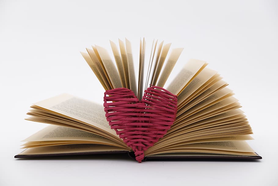 coração, amor, presente, livro, folhas, páginas, páginas do livro, papel, campal, rolado