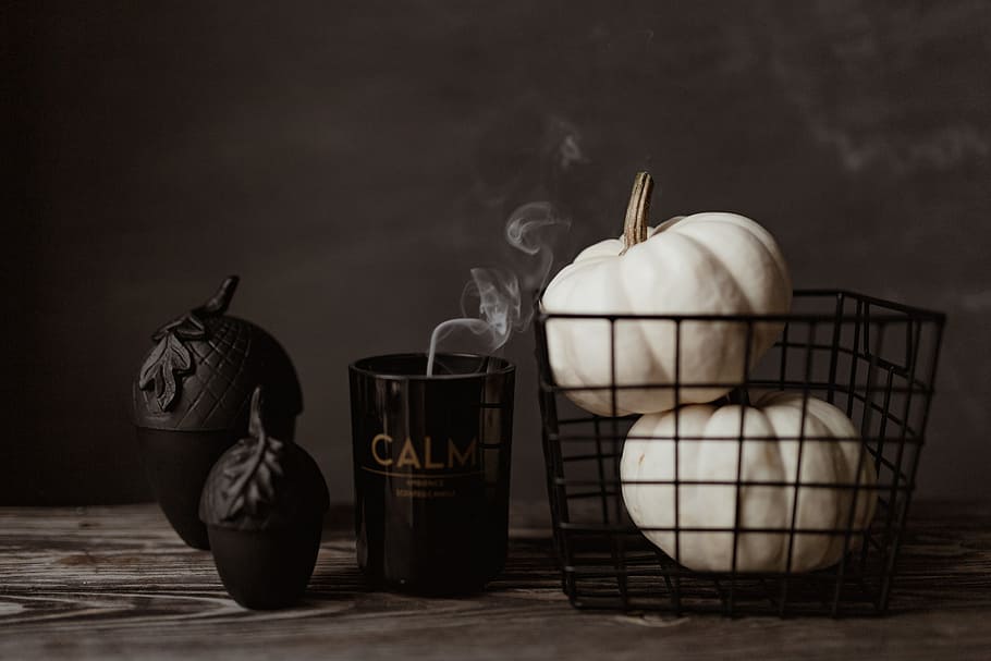 dark, mood home decorations, flowers, decorations, home decor, pumpkin, halloween, white pumpkin, food and drink, table