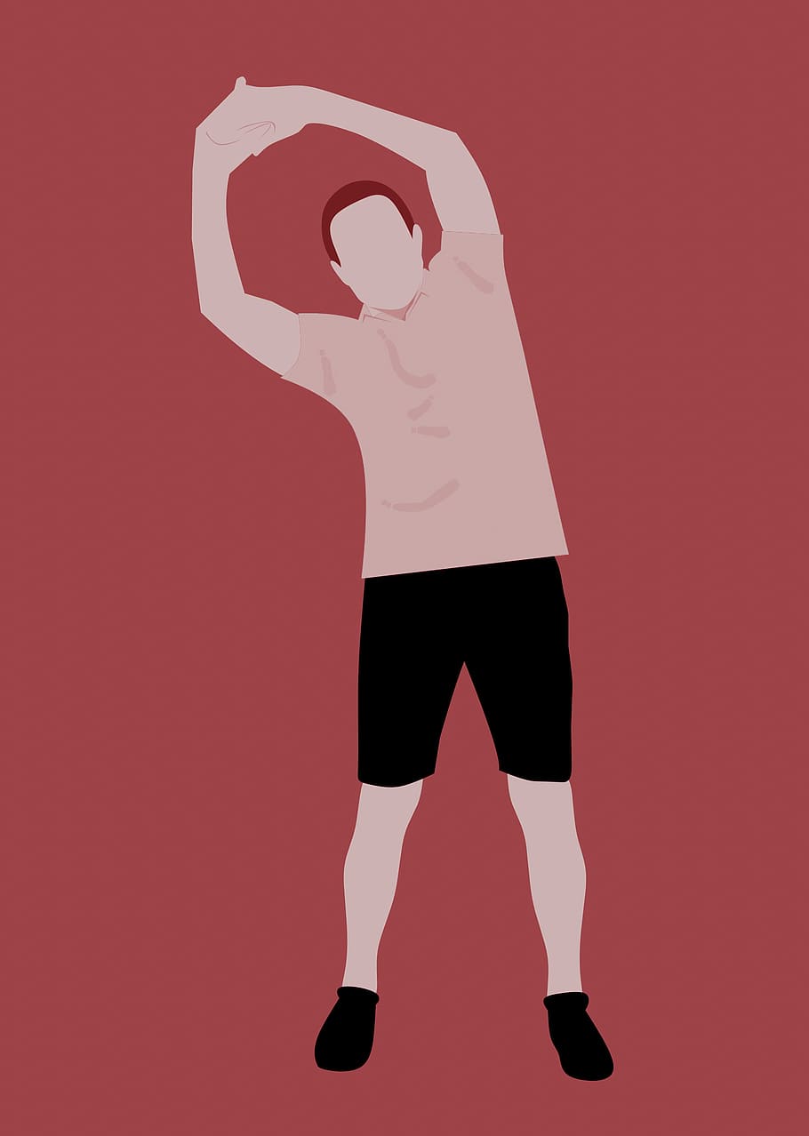 homem, alongamento, equipamento de treino, -, ilustração., exercício, fitness, fundo branco, ginásio, peso