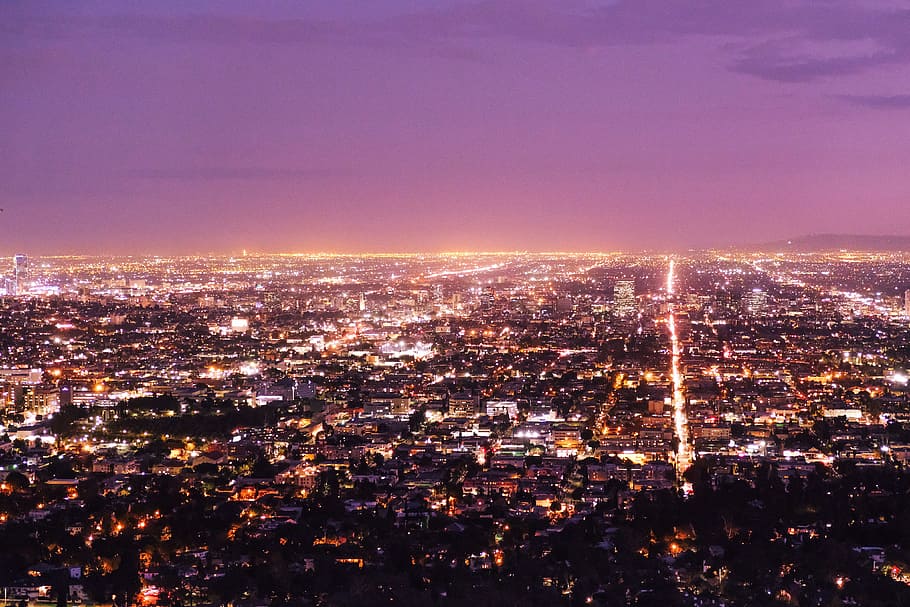 лос-анджелес закат, город и урбан, калифорния, городской пейзаж, архитектура, город, Экстерьер здания, Освещенный, построенная конструкция, здание