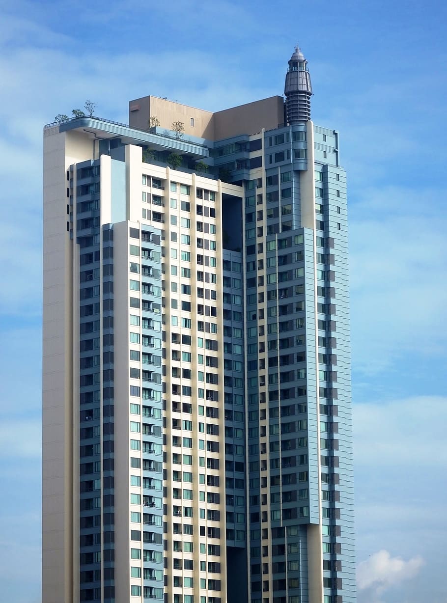 generic, high-rise, condominium building, blue, sky background, -, editorial use, condominium, tall, blue sky