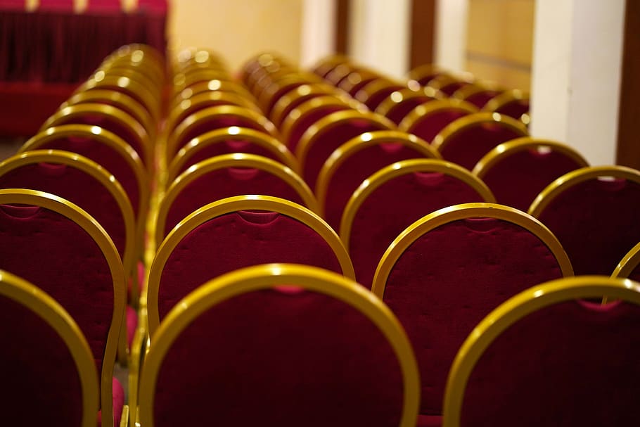 convention center, chair, seminar, multi colored, education, meeting, event, presentation - speech, business, classroom