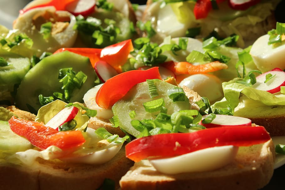sándwiches, sándwiches de primavera, colorido, comer, comida, nutrición, fresco, vitaminas, saludable, comida vegetariana