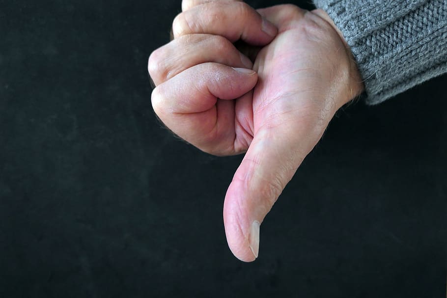 pulgar, mano, humano, gesto, lenguaje de señas, malo, negativo, pulgares abajo, mano humana, parte del cuerpo humano