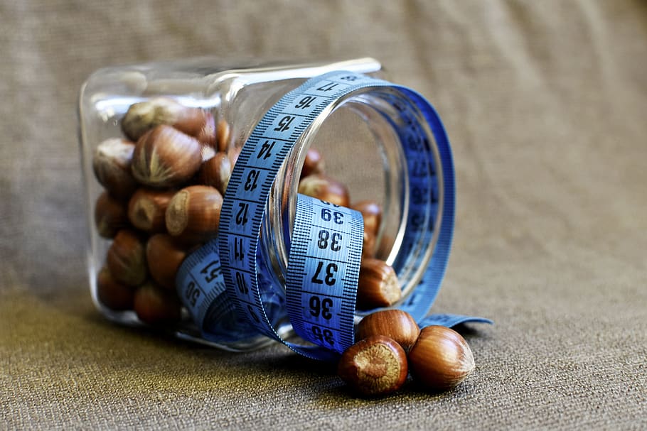 hazelnuts, measuring, weight loss, gain weight, vitamins, healthy food, fitness, slimming, nutrition, dieting