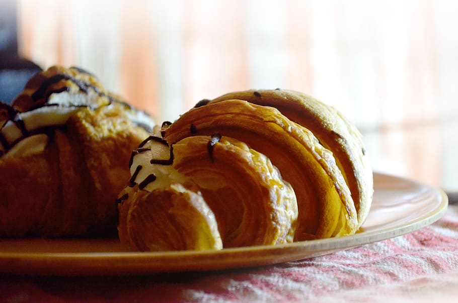 custard croissant, food, hunger, food and drink, freshness, indoors, baked, bread, healthy eating, close-up