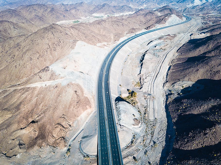 autopista, desierto, montaña, asfalto, hormigón, camino, carretera, transporte, coche, arena