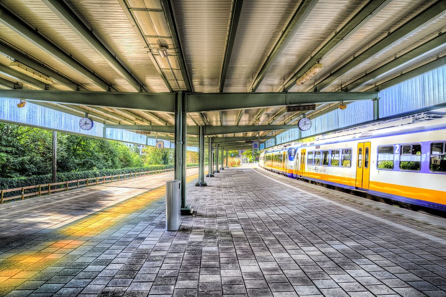 stasiun, kereta api, kosong, belanda, amsterdam, hdr, perjalanan, platform, transportasi, perkotaan