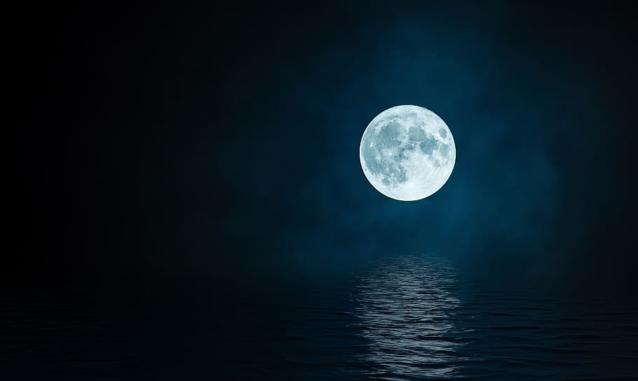 luna, reflection, night, landscape, nature, great, cloud, dark, water, month