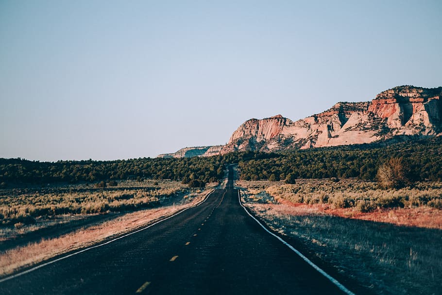 estrada do deserto americano, rochoso, em camadas, montanhas, plano de fundo, Aventura, América, Canyon, Nuvens, Deserto