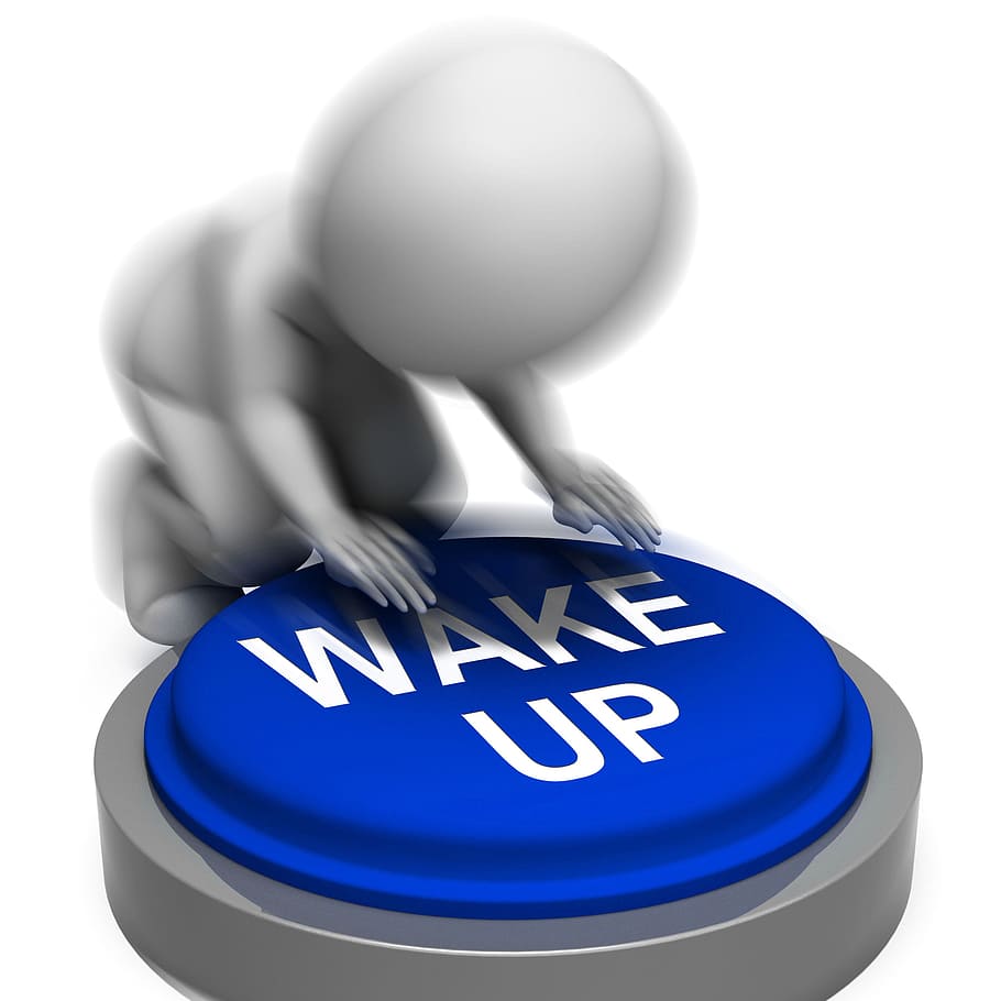 despertar, presionado, mostrar, alarma, levantarse, dormir, despertarse, botón, despedir, temprano