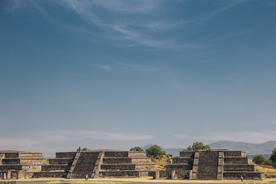 teotihuacan temples, state, mexico, cloudy, day, archaeology, architecture, historic, landscape, mayan