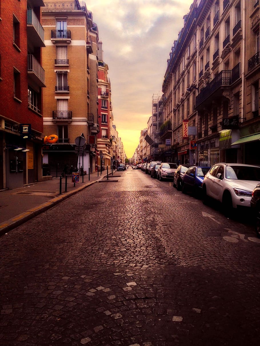 paris, france, street, sunset, dusk, sunrise, tourism, city, urban, buildings