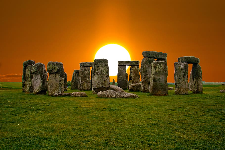 sunrise, stonehenge, mystical, england, sky, druid, historical, landmark, stone, circle