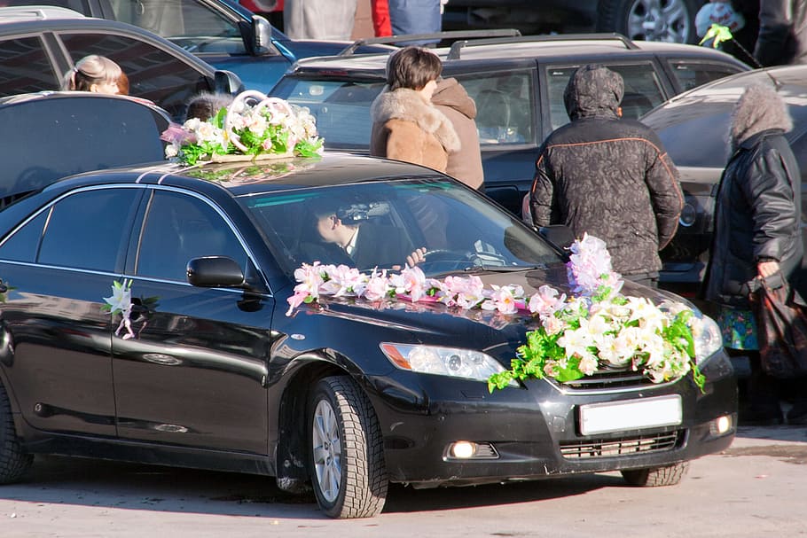 car, bouquet, bunch, decoration, ceremony, flowers, floral, colorful, classic, wedding