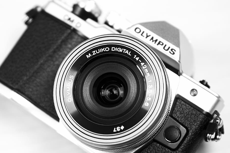 olympus, hitam dan putih, kamera, model tahun, retro, lensa, teknologi, film, tema fotografi, kamera - peralatan fotografi