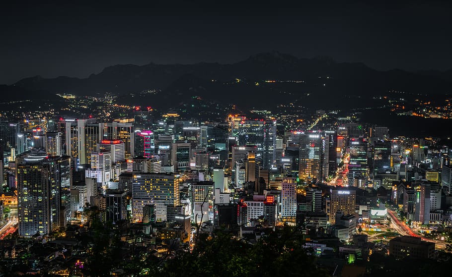 cityscape, seoul, korea, namsan, city, sky, night, landscape, korean, urban