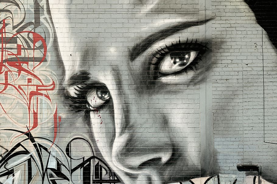 лицо женщина, граффити, Гранж, уличное искусство, Стена граффити, Искусство граффити, Художественный, Изобразительное искусство, городской, город