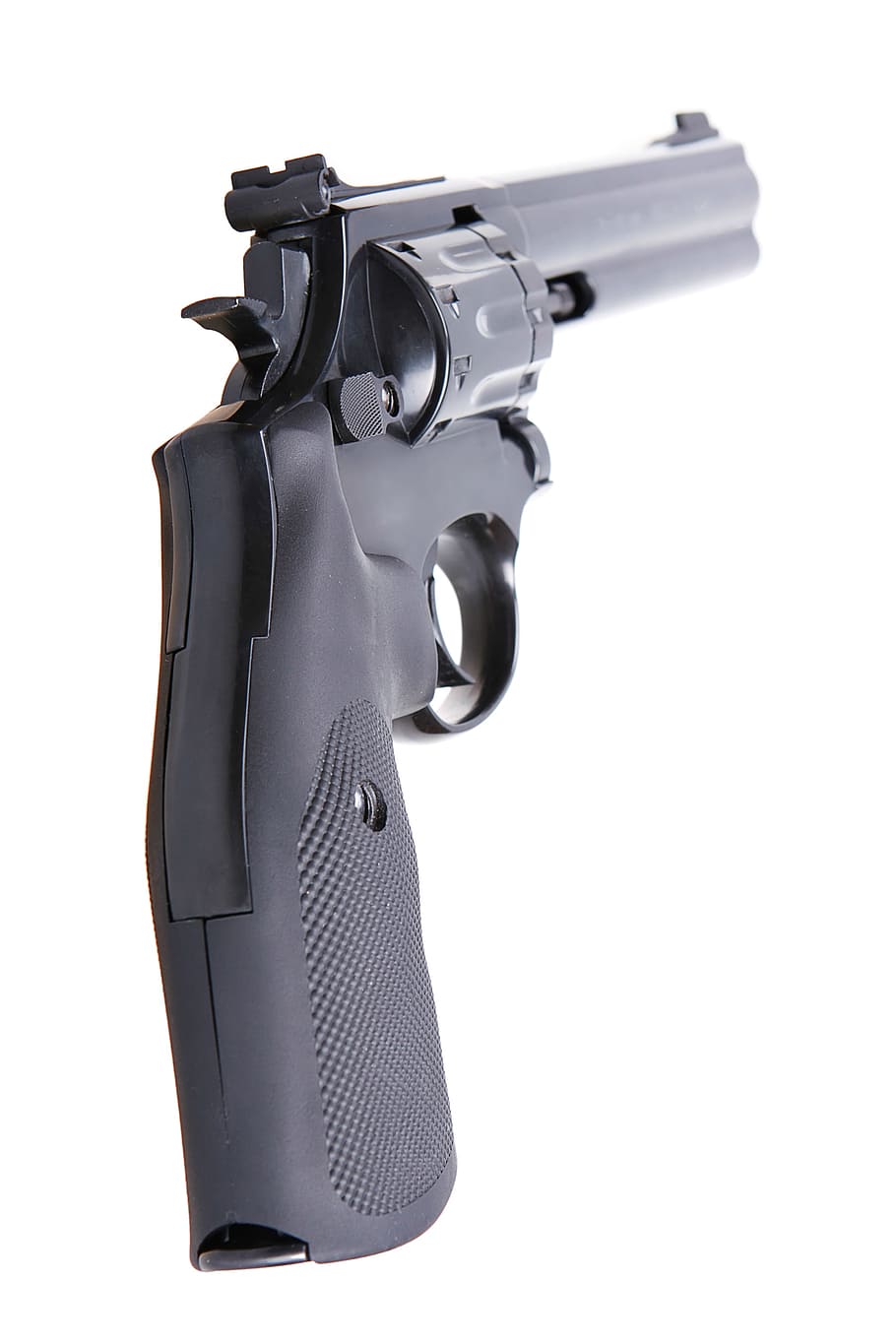gun, firearm, weapon, black, revolver, protection, metal, isolated, white, white background