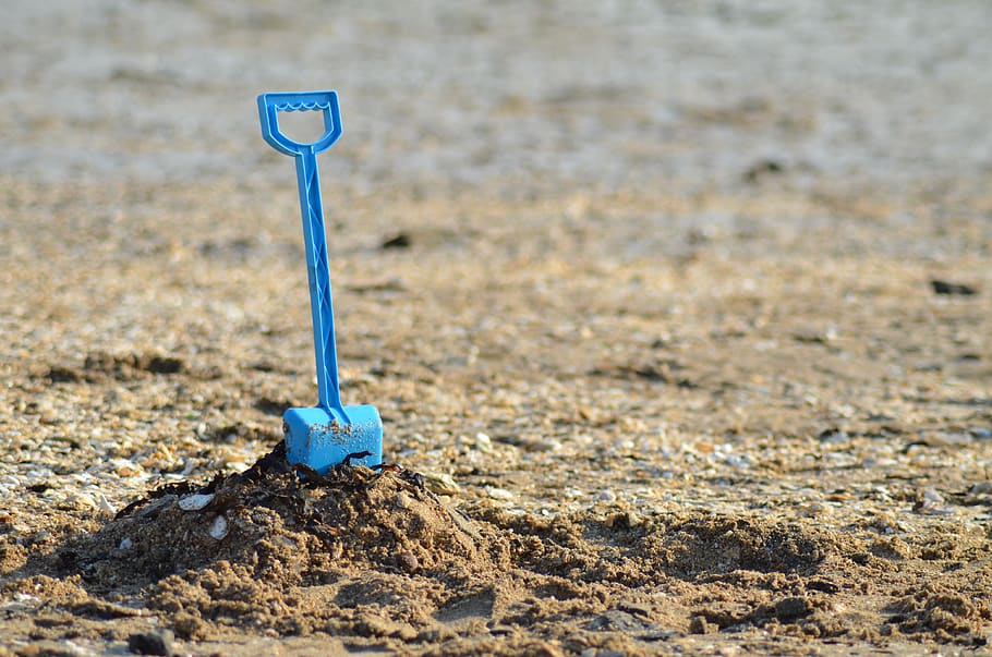 shovel, sand, sea, beach, summer, holiday, toys, bucket, play, building