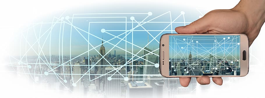 city, panorama, smartphone, control, board, industry, architecture, web, network, points