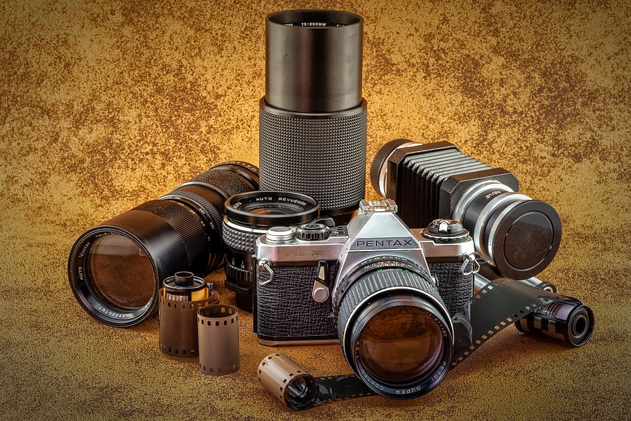 lentes, analógico, velho, câmera, pentax, foto, filme, imagem pequena, fotografia, rolo de filme