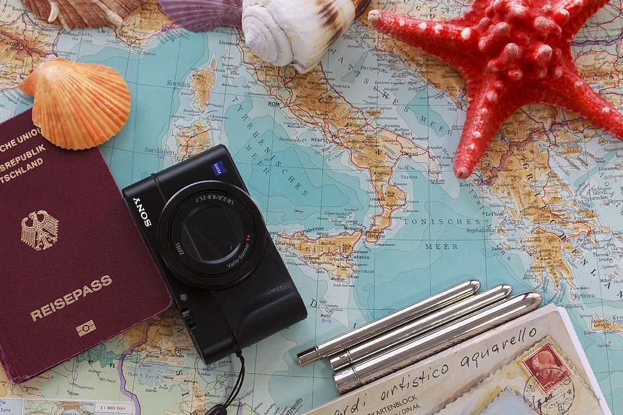 perjalanan, persiapan, peta, Italia, yunani, mediterania, latar belakang, dana, liburan, paspor