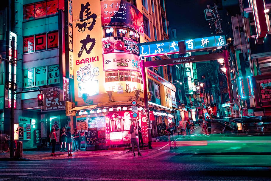 jalan tokyo, kota dan Perkotaan, Wallpaper hD, Jepang, lampu, neon, malam, tokyo, kota, arsitektur
