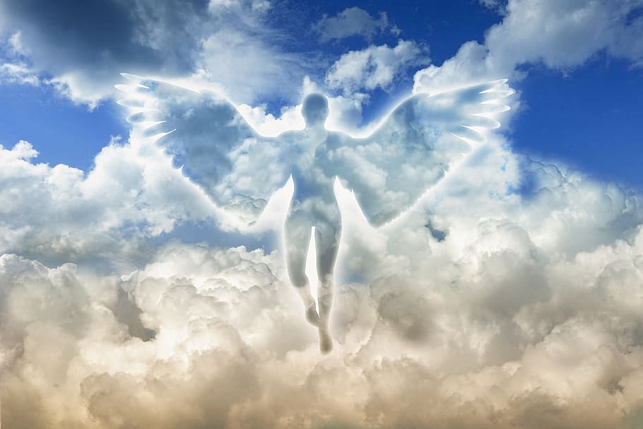 anjo, nuvens, religião, natal, místico, fantasia, compondo, fé, céu, nuvem - céu
