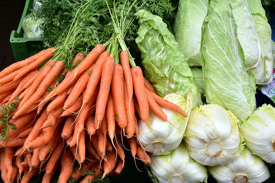 sayuran, wortel, kohl, pasar, sehat, makanan mentah, penjualan, bio, vegan, vegetarian