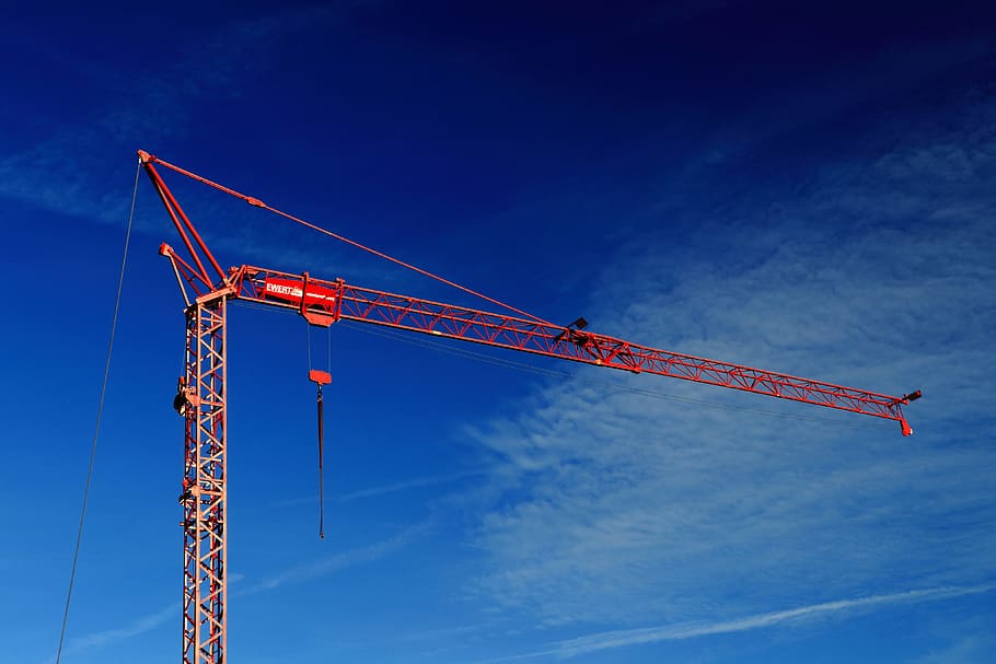 кран строительный, различный, строительный, синий, небо, Красный, Оборудование, строительная площадка, промышленность, строительная промышленность