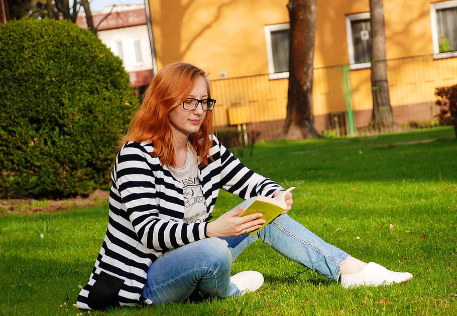 grass, woman, book, park, read, grown up, people, girl, science, library