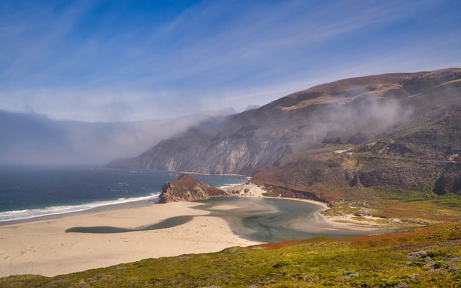coast, fog, sea, west coast, california, nature, landscape, sky, ocean, water