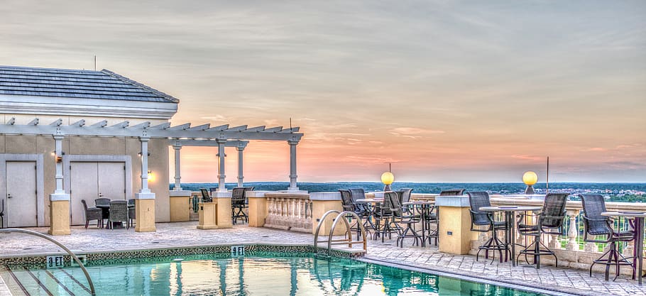 roof top pool, luxury hotel, vacation, sunset, holiday, summer, water, travel, resort, tropical