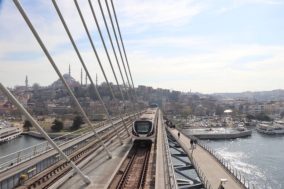 jembatan, kereta bawah tanah, transportasi, sinar, rel, istanbul, turki, bangunan, perjalanan, trem