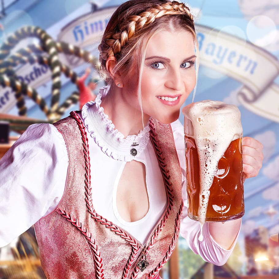 oktoberfest, beer, woman, party, drink, alcohol, glass, thirst, tradition, festival