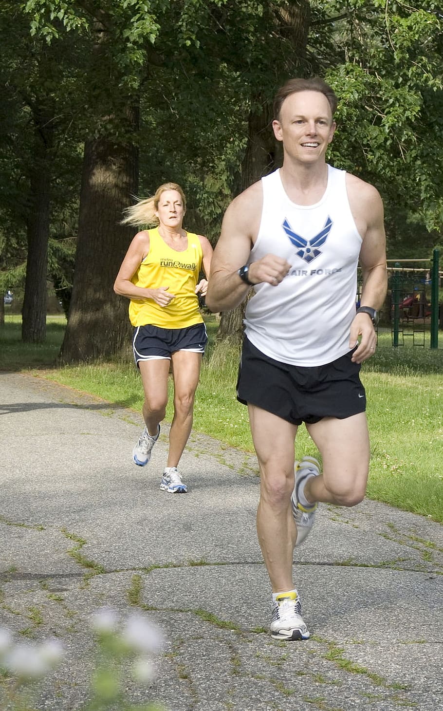 correr, trotar, ejercicio, salud, forma, estado físico, humano, actividad, dos personas, sonriente