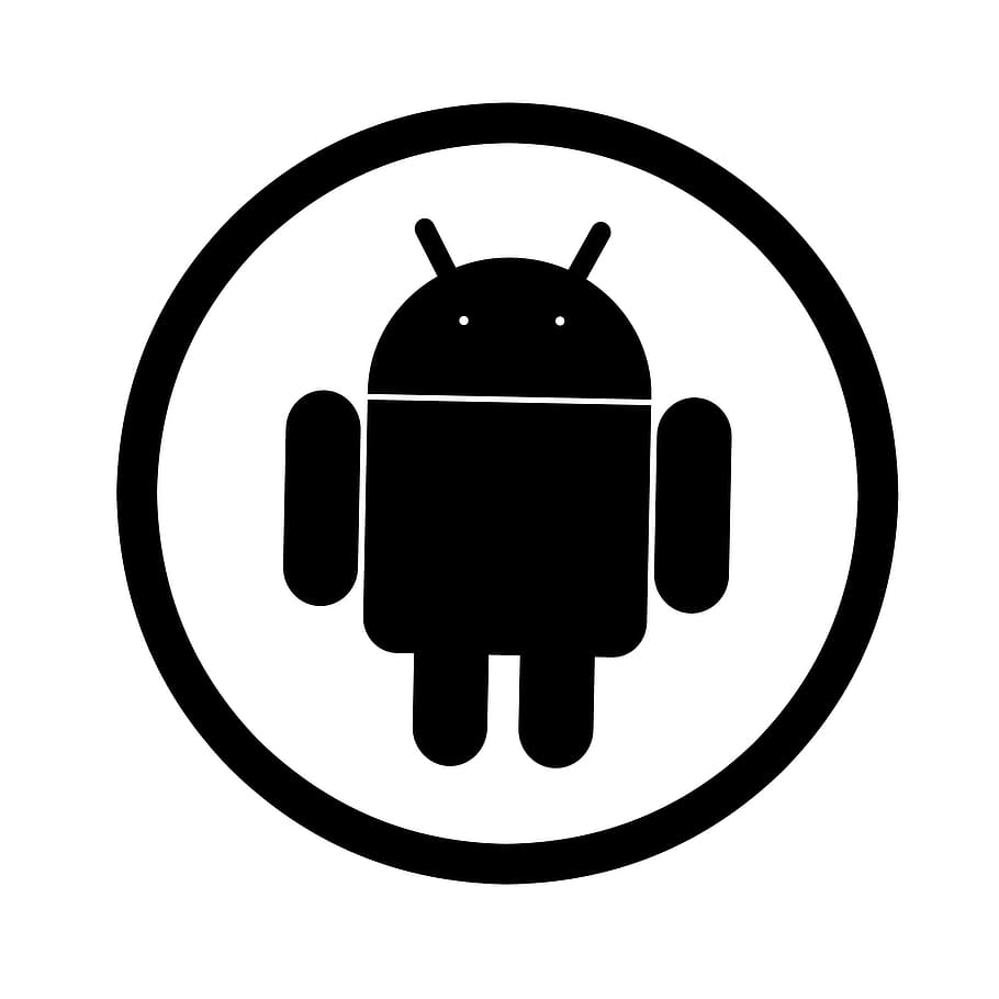 preto, branco, ícone, logotipo android, postagens, android, sistema, emblema, clássico, símbolo