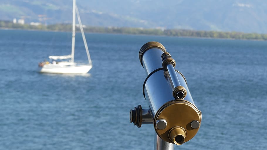 binoculars, water, view, nature, travel, lake, waters, blue, spyglass, sea