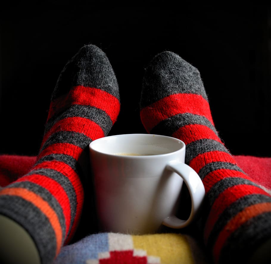 stockings, socks, cup, cozy, relaxation, rest, lighting, porcelain, relax, coffee cup