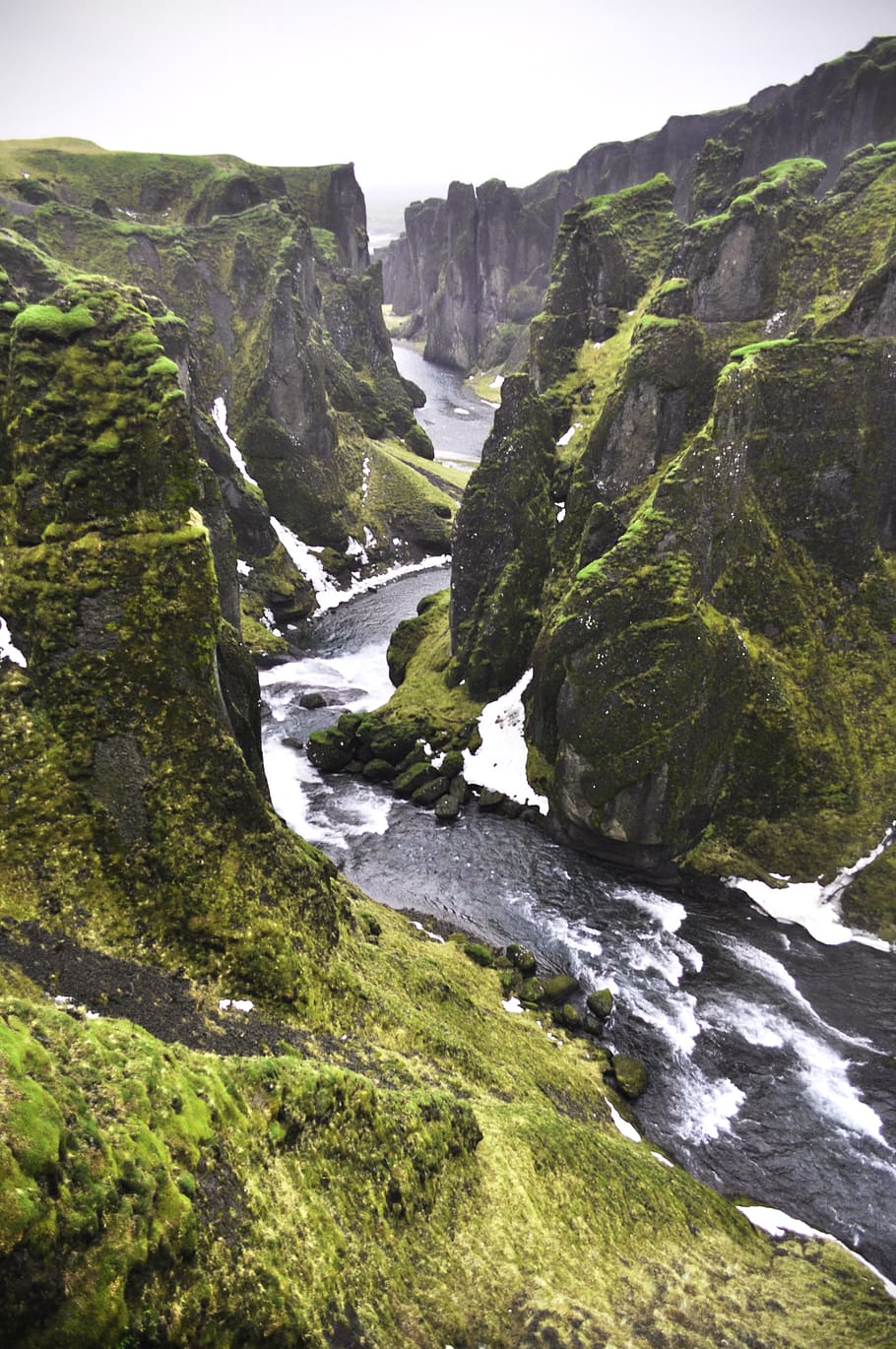 исландия, пейзаж, водопад, рок, мох, природа, риф, долина, fjaðrárgljúfur, камень