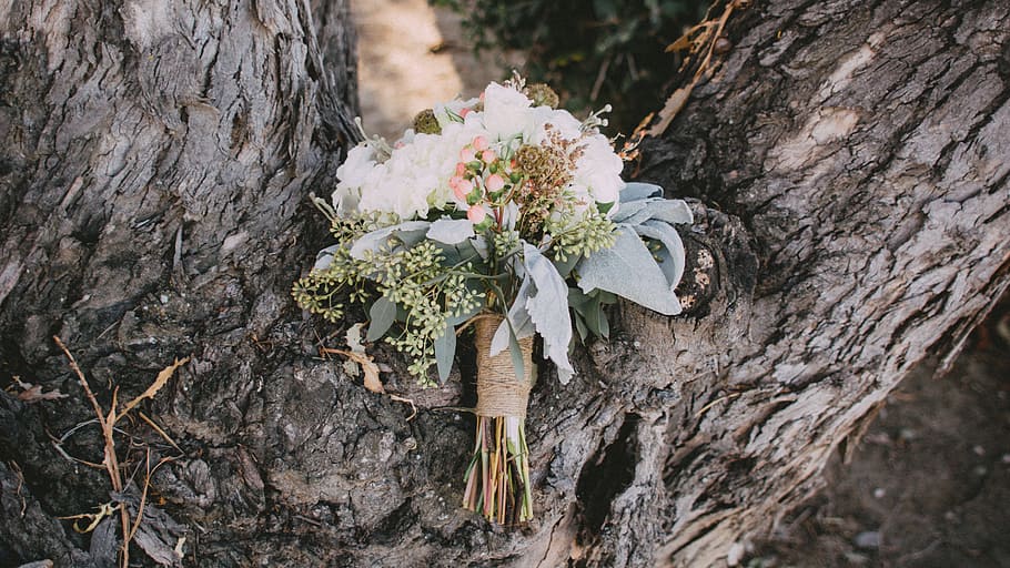 still, items, things, flowers, bouquet, wrap, ribbons, leaves, nature, tree