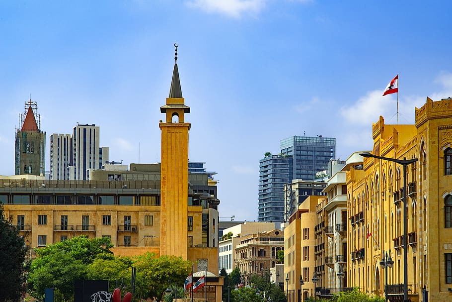 Paisaje urbano, ciudad, pueblo, ayuntamiento, mezquita, edificios, Beirut, Líbano, exterior del edificio, estructura construida
