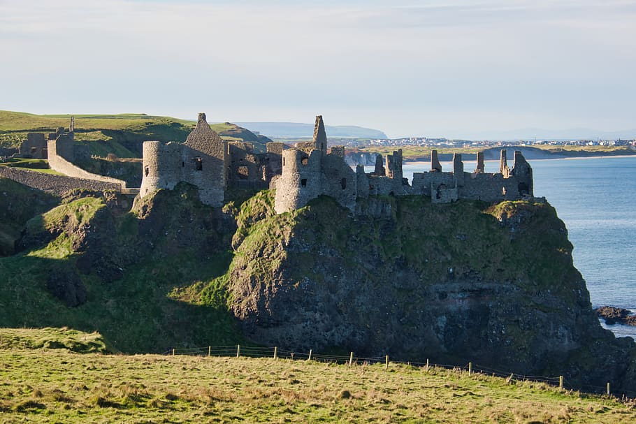 dunluce, castle, northern ireland, coast, north coast, middle ages, places of interest, fortress, architecture, built structure