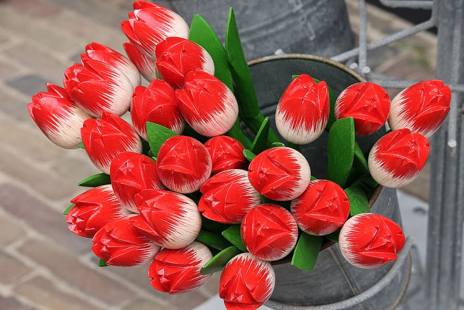 tulips, wooden tulips, decoration, hand labor, colorful, flowers, wooden flowers, deco, netherlands, holland