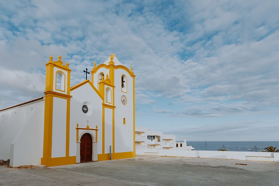 church, village, luz, lagos, algarve region, portugal, summer, sunny, religion, Europe