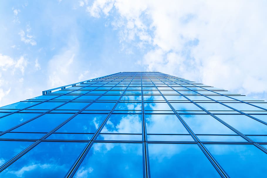 sky, clouds, reflection, windows, modern, office building, cloud - sky, architecture, city, building exterior