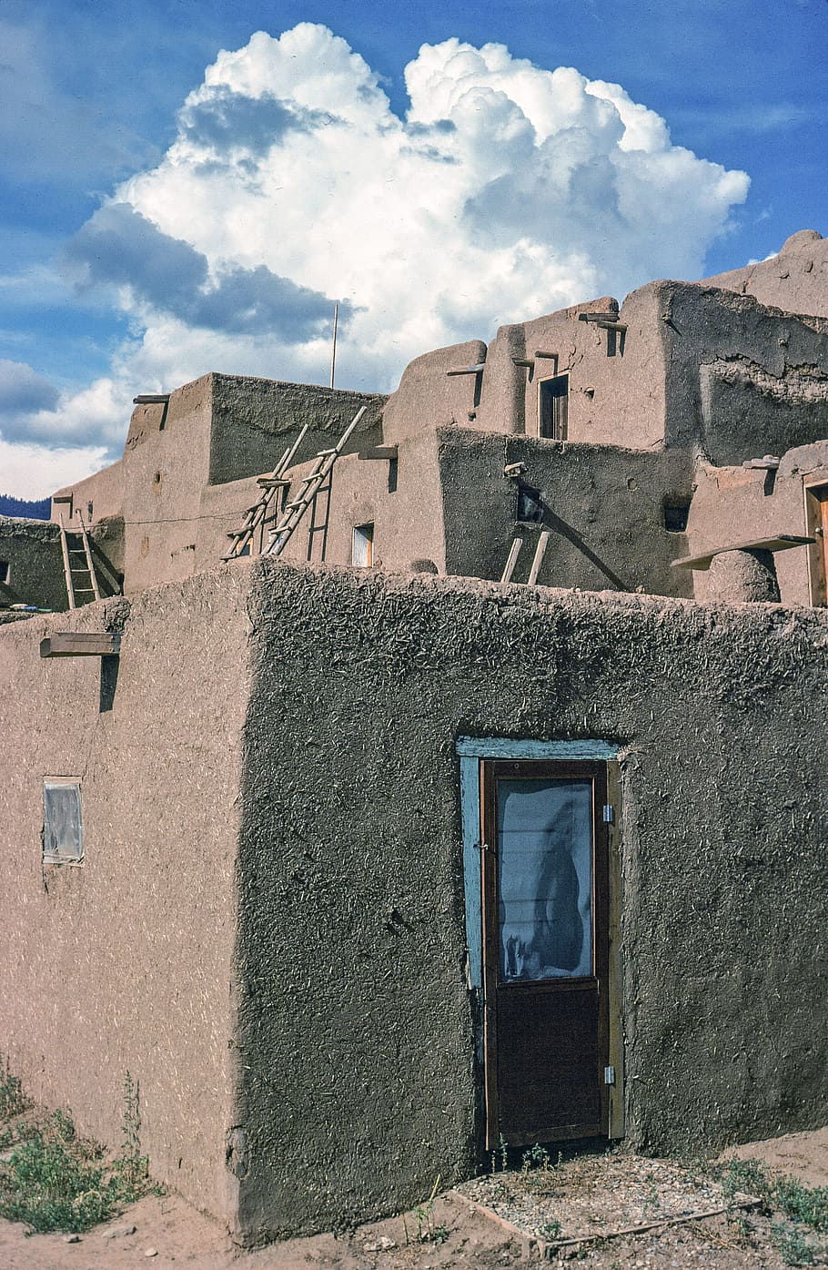 view, adobe house door, taos pueblo, new, mexico usa, adobe, architecture, beautiful, blue, desert